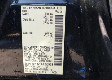 2013 Nissan Altima 2.5 Sl from USA, damaged, VIN 1N4AL3AP6DC146308